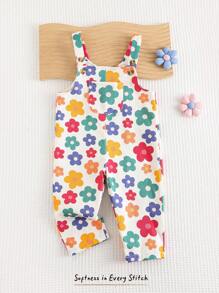 Cozy Pixies Salopetă camisol cu imprimeu floral și plante pentru bebeluși, casual și versatilă - Roz - Vizualizare 6