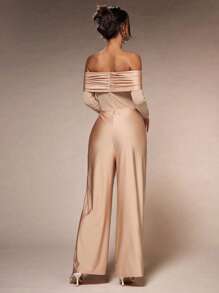 Glamine Nuevo mono elegante de una pieza para mujer con parte superior de tubo de malla de satén de punto negro, espalda descubierta con cremallera, manga larga, pierna ancha, adecuado para todas las estaciones, apropiado para citas nocturnas como disfraz de adulto