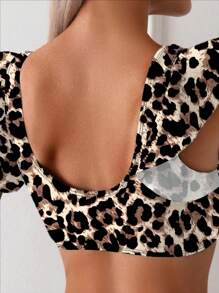 SHEIN Swim Women's Leopard Print Ruffle Edge Sexy Split Bikini Swimsuit Set, Summer Beach - Multicolor - View 5