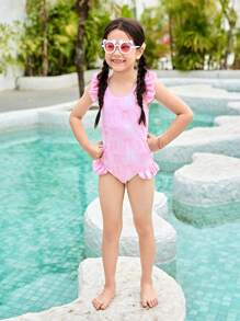 SHEIN Young Girls Striped Random Print One-Piece Swimsuit - Multicolor - View 5