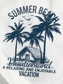 Manfinity Chillmode Camiseta de tirantes informal con estampado de palmeras para hombres de talla grande, ropa para vacaciones