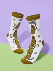SCOOBY-DOO X SHEIN 1 Paar Damen Socken mit buntem Farbblock und Cartoon Hund Muster, knöchelhoch