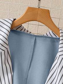 Regalyn Blazer casual de manga larga con botones, en talla grande, con diseño de rayas y parches, adecuado para ir al trabajo