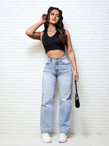 Jeans de pierna recta con bolsillo oblicuo