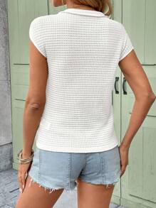 SHEIN LUNE Camiseta de manga corta con escote en V y textura de gofre, casual para primavera y verano