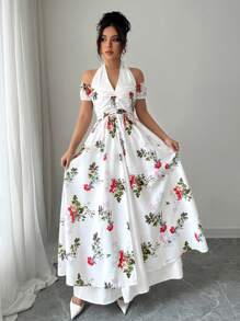 SHEIN Unity Abito da donna con spalle scoperte e collo a canottiera, alla moda per l'estate - Bianco - Visualizzare 3