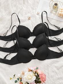 DesireSculpt Bộ 3 áo ngực nâng ngực tối giản thường ngày dành cho nữ - màu đen - Xem 3