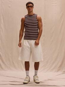 Musero Crew Neck Fitted Patterned Crochet Lightweight Knit Vest Spring Summer Streetstyle Holiday Vacation - Multicolor - View 5