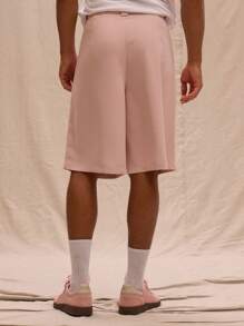 Musero Longline Tailored Pleat Detail Streetstyle Shorts For Spring Summer Holiday Vacation - Pink - View 4