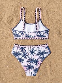 Girls' Ditsy Floral Bikini Set,2 Pieces Pink Tropical Summer Boho Swimsuit,Cute Small Flower Pattern,Fashionable Sweet Style,Holiday,Pool Party - Pink - View 2