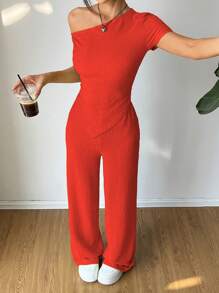 SHEIN Unity Conjunto de dos piezas para mujer para uso diario - Rojo - Ver 5