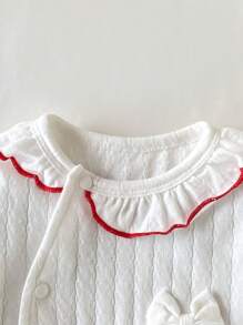 2 件套新生儿夏季和 4 季无袖连体衣，公主蝴蝶结撞色饰边长袖连体衣，含裤子和帽子