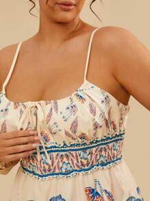 Travachic Vestido corto de playa para mujer de talla grande con cintura entallada y estampado tropical de flores, para el verano