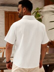 Manfinity Homme Plus Size Men's Casual Plain Textured Short Sleeve Shirt, Summer - White - View 2