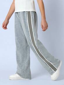 SUMWON Pull-On Track Pants Athletic Joggers With Side Stripe Tape Cozy Fleece Loungewear Athleisure Winter Comfort Workout Training Youth Pants