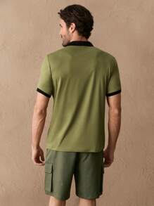Manfinity VCAY 2pcs/Set Men's Casual Knitted Short Sleeve Polo Shirt And Drawstring Waist Straight Leg Shorts Polo Suit - Multicolor - View 4