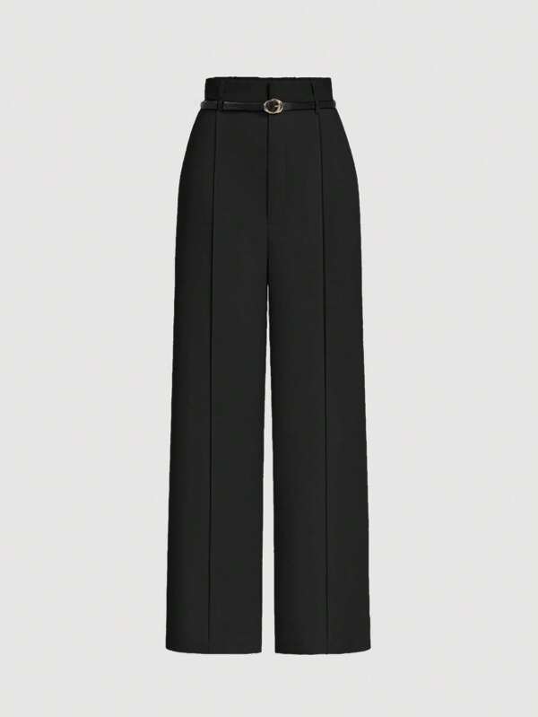 SHEIN MOD Women's Black Toothpick Straight Leg Pants With Belt, Color,Winter Pants,Winter Pants For Women,High Waist Pants, ,New Years Women Outfit,Vacation Outfits Woman,Business Casual Woman,Office Wear Women,Old Money