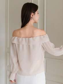 DAZY Valentine's Day Solid Color Tie Shoulder Women's Blouse,Ruffle,Off Shoulder Top,Fall Women Clothes Long Sleeve Top