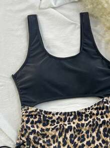 SHEIN Swim 2025 Women's One-Piece Swimsuit With Leopard Print Hollow-Out Design, Random Print Pattern For Summer Beach Vacation - Multicolor - View 5