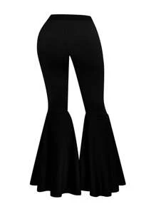 SHEIN Clasi Plus Size Rhinestone & Metal Decor Flared Pants, Elegant Casual Fashion Design - Black - View 2
