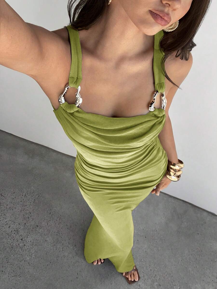 Aloruh Women's Cut-Out Floral Bodycon Dress With High Slit, Vacation Style For Spring & Summer,Mint Green Dress Sage Green Dress - Green - View 1