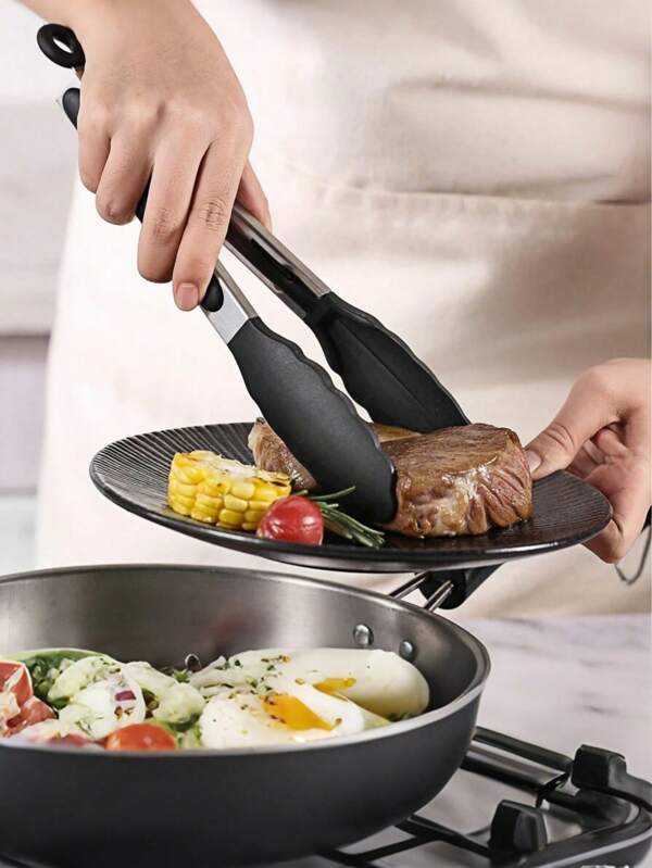 1pc 9-Inch Stainless Steel Heat Resistant Tongs, Food Clip, Bread Clip, BBQ Tongs, Anti-Scald Meat Clip, Random Color, Kitchen Utensils