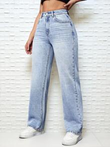 Jeans de pierna recta con bolsillo oblicuo