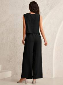 MaterniWear Maternity Two Pieces Suits Maternity Clothes>Two-Piece Suits,Maternity Set Maternity Work Clothes Maternity Summer,Maternity Pants Maternity Tops,
2pcs Maternity Office Outfits For WomenSolid Color Single-Breasted Waistcoat & Adjustable Waist Pants  Simple Set Summer - Black - View 2