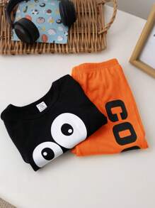 SHEIN Baby Jungen Cartoon Pinguin Grafik T-Shirt & Hose 2 Stücke Set, für Baby Jungen und Baby Mädchen