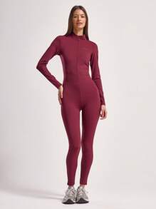 Musera Sport Reißverschluss hoch geschlossener Damen anliegender Jumpsuit, Aktivkleidung