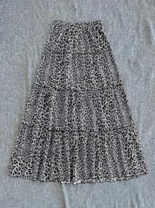 SHEIN VCAY Vacation Leopard Print Woven High Waist Loose Skirt