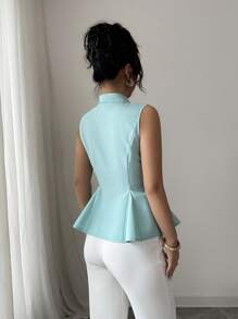 Elenzga Women's Simple Single-Breasted Ruffled Hem Suit Vest For Commuting