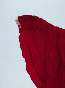 Swim Mod 女士优雅蕾丝双层荷叶边镂空半裙吊带背心 - 紅色 - 查看 6