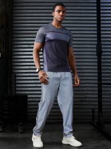 Manfinity Sport Corelite Men's Patchwork Side Drawstring Waist Slant Pocket Sports Pants Workout Clothes Running Pants Sweat Pants - Multicolor - View 5