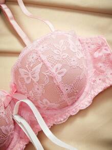 Charlaine 3pcs/Set Lace Patchwork Wireless Lingerie Bras, Cup Padding, Adjustable Spaghetti Straps For Women - Multicolor - View 3