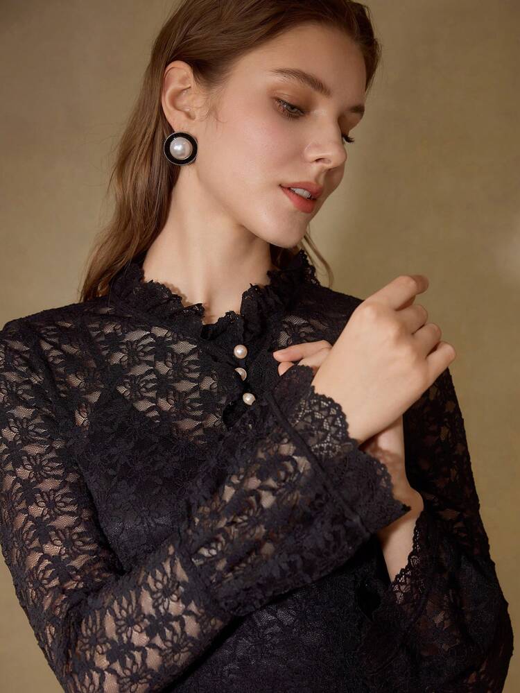 LACE FAUX PEARL DRESS