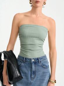 SHEIN Clasi Modischer und eleganter trägerloses Damen Bodysuit mit minimalistischem transparentem Netz-Design, geeignet für Frühling/Sommer - Minzgrün - Übersicht 5