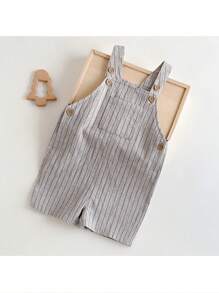 Loomiva Baby Boy Colorful Striped Decorated Pocket Strap Romper Shorts - Coffee Brown - View 1