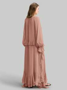 Ontre 大码女式波西米亚风格长裙，雪纺材质，荷叶边装饰，优雅度假休闲长裙 - 粉色 - 查看 5