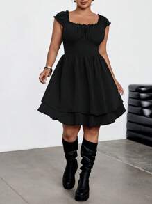 SHEIN EZwear Vestito nero da donna in taglie comode, a tubino, a ruota