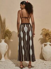 RueChic Falda de punto con estampado total y cubrecuerpo con ondas para la playa en verano