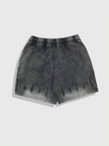 ROMWE MEN Street Life Men's Grunge Summer Fashion Washed Rhinestone Drawstring Waist Shorts - Black - View 2