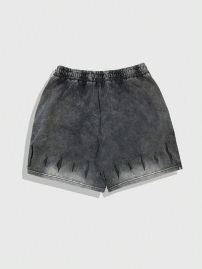 Street Life Men's Grunge Summer Fashion Washed Rhinestone Drawstring Waist Shorts