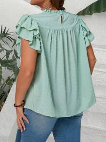 EMERY ROSE Plus Size Women's Summer Elegant Swiss Dot Ruffled Sleeve Blouse,Country Casual Vacation Woman,Simple And Fashionable For Everyday Wear,Summer Tops Women,Summer For Women,Vacation Woman Summer For Women Office Wear, Vacation Woman, Summer For Women Festival Boho,Holiday,Summer Outing,Simple & Fashionable Plus Size Women Top - Green - View 2