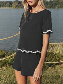 SHEIN LUNE Nueva camisa de primavera negra elegante, minimalista, informal, de oficina, para trabajo o de maestra, camisa de moda de manga corta
