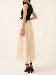 Chiquease French Retro High-End Slimming Colorblock Sleeveless Tie Waist Women Long Dress, Summer Elegant FashionableOld Money Style For Spring Fall - Black and White - View 2