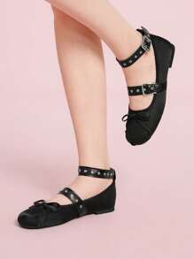 CUCCOO DOLLMOD Women's Black Ribbon Bow Slip-On Flat Shoes - Black - View 4