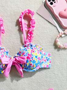 Swim Mod 女士碎花可爱比基尼套装，高腰高宽比比基尼泳装 - 彩色 - 查看 3