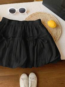 Comfortcana Women's Casual Bowknot Decor Bubble Hem Skirt, Summer