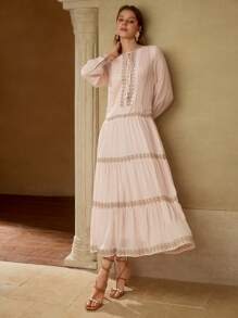 MOTF PREMIUM 荷叶边下摆结饰连衣裙 - 粉色 - 查看 5